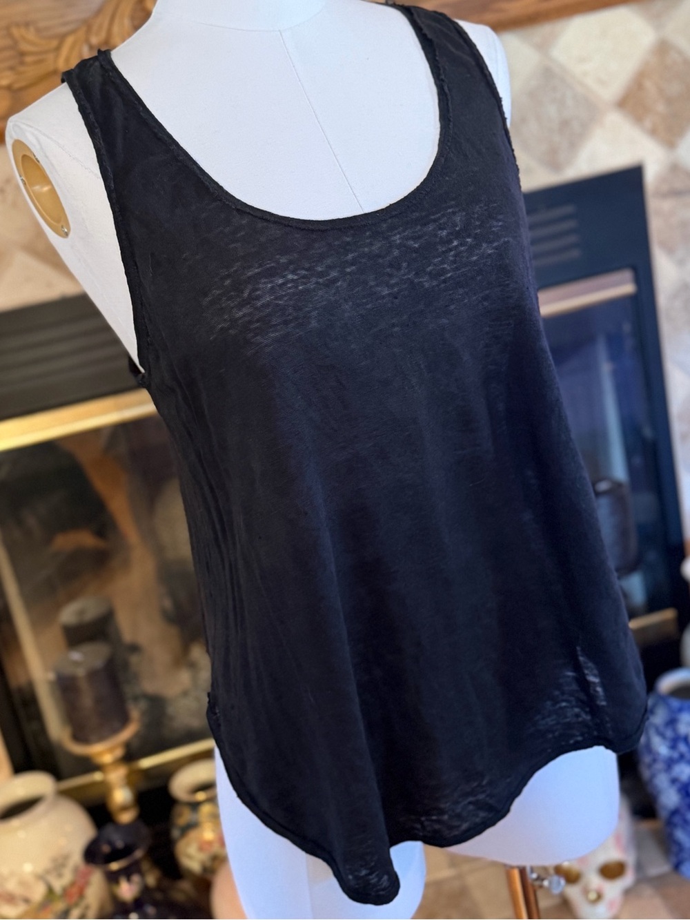 Heather Black Linen Women's Scoop Neck Tank Top Size Medium